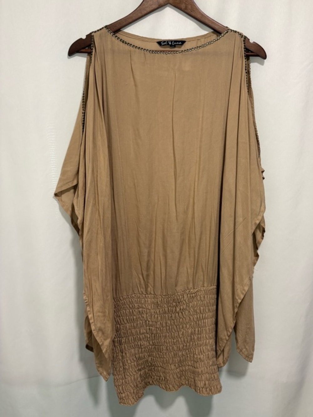 NWT Sol & Luna Taupe Handmade Cold Shoulder‎ Tunic Dress Cover Up OS
